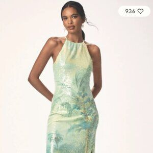BHLDN Paulina Halter Printed Sequin Midi Dress [WORN ONCE]